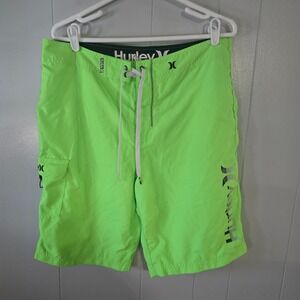 Hurley Board Shorts Mens 34 Neon Green Cargo Pocket Logo D5122-00 MBS0002740